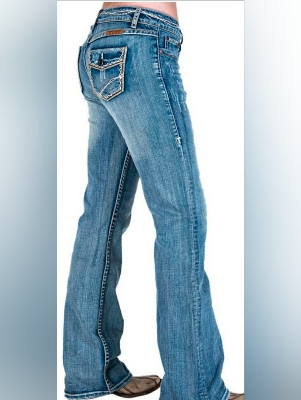 Cowgirl Tuff Bootcut Western Jeans with Embroidered Back Pockets - Light Blue